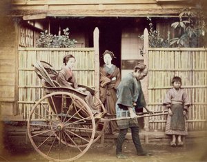 人力車の女性、1890年代頃（カラー写真）